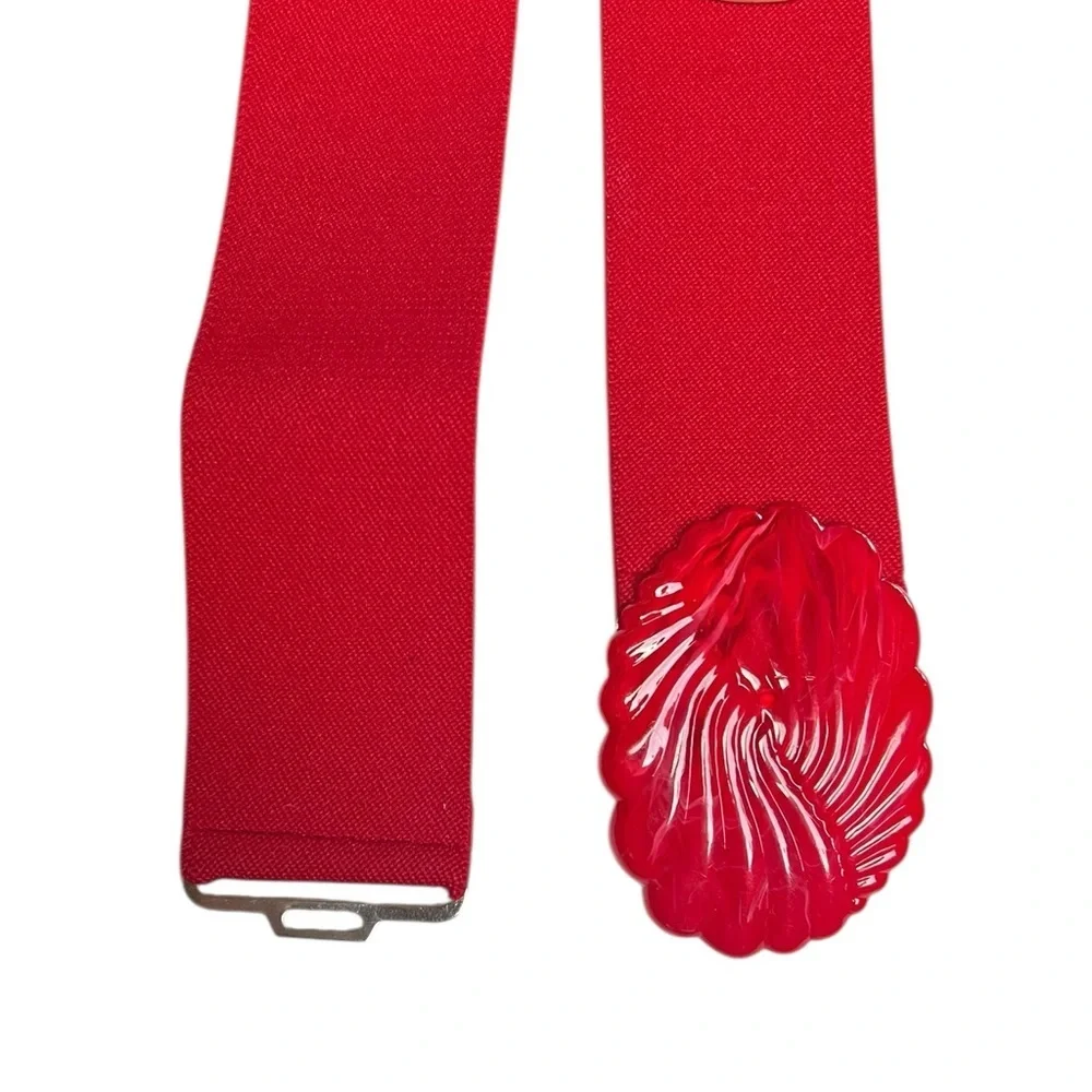 Vintage Red Stretch Wide Belt Resin Buckle Retro Eclectic